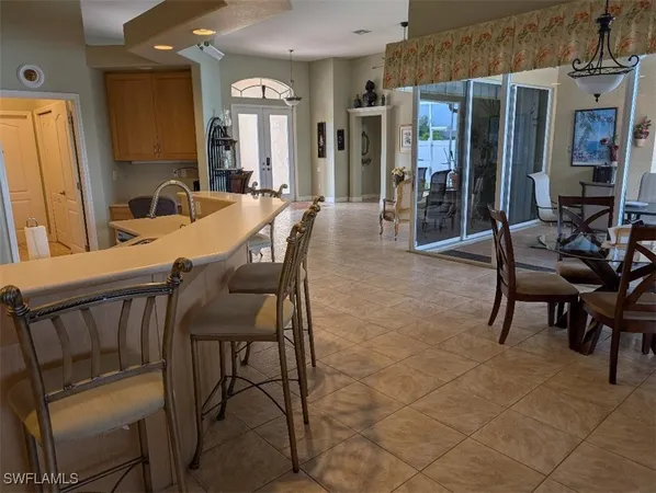 a view of a a dining room with furniture