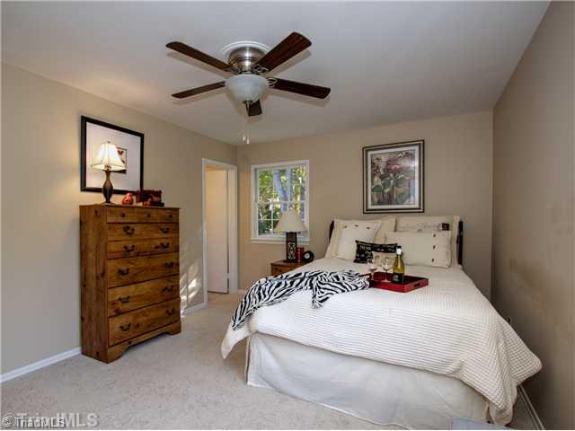 5110 Cheviot Road Greensboro, NC 27455 - Photo 9 of 16 Master Bedroom. The spacious Master Bedroom features brand new, neutral carpeting, new lighting and fan, fresh neutral paint, good closet storage and features an attached en suite custom master bath.