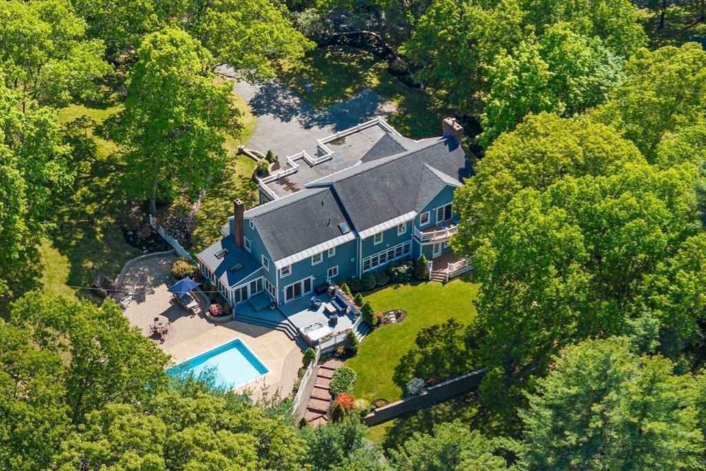 20 Stagecoach Road Topsfield, MA 01983 - Photo 41 of 42 an aerial view of a house with swimming pool outdoor seating and yard