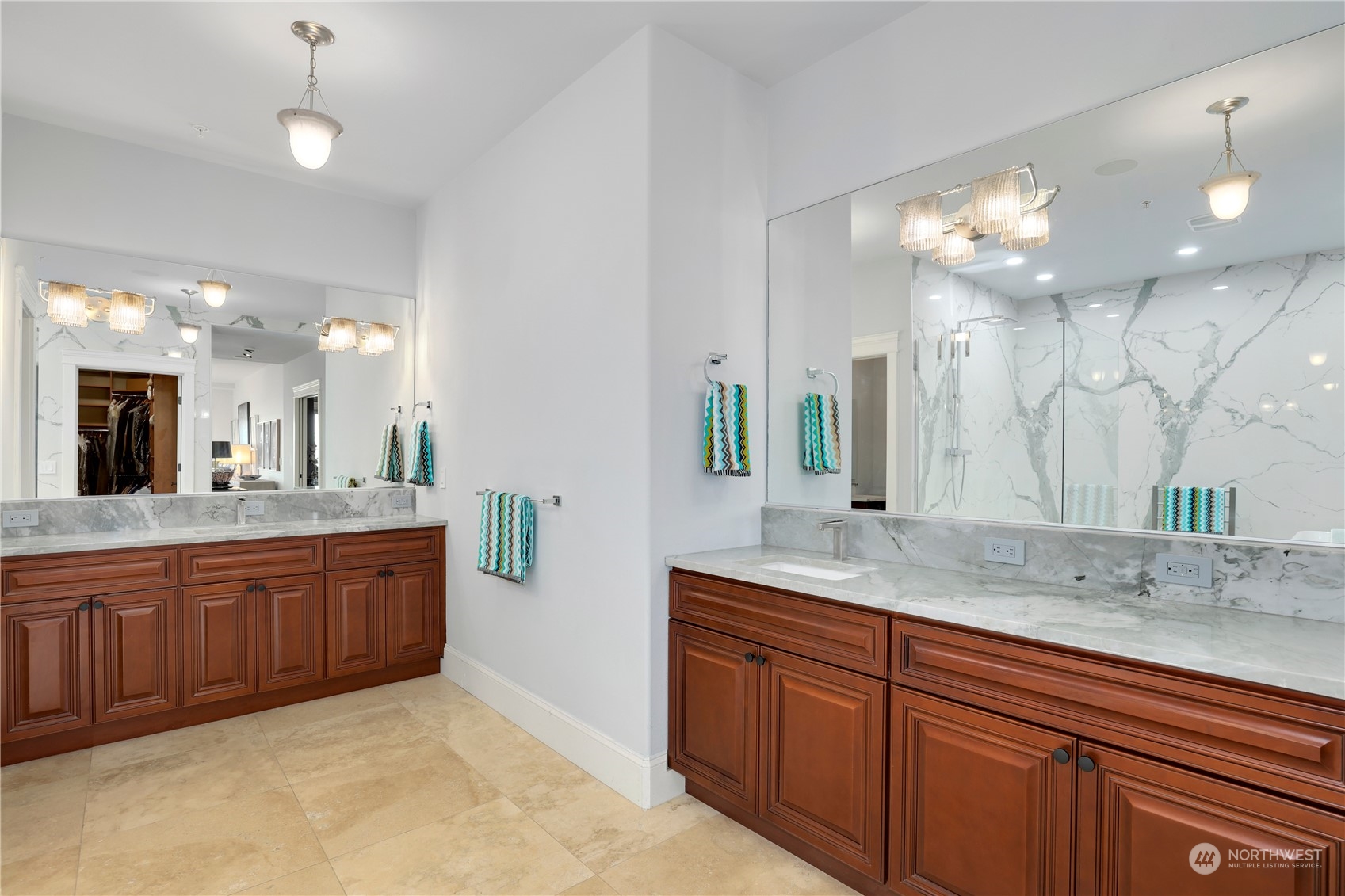 207 Broadway, Unit 500 Tacoma, WA 98402 - Photo 23 of 40 a bathroom with a granite countertop sink and a mirror