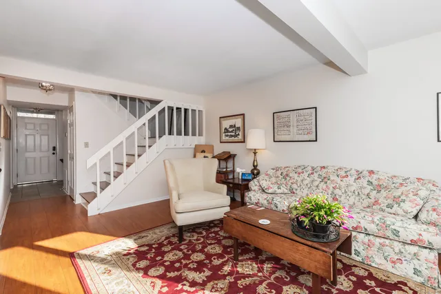 a living room with furniture and a rug