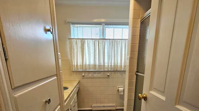 a bathroom with a window