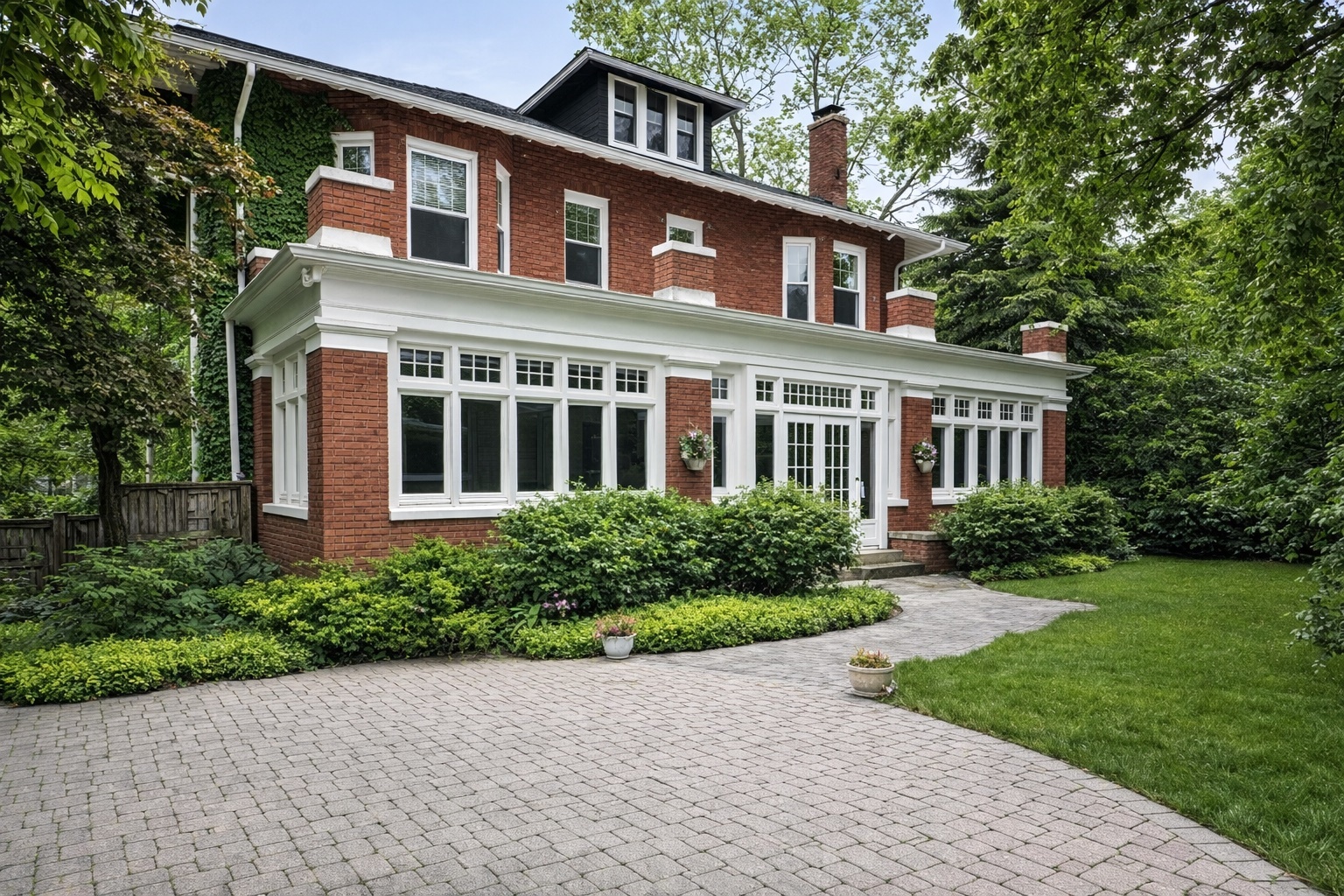 a front view of a house with a garden