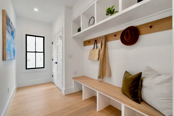 a view of entryway and workspace