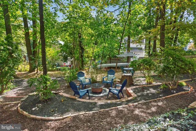 a view of a backyard with sitting area