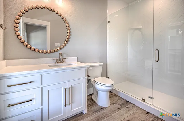 a bathroom with a toilet a sink and mirror