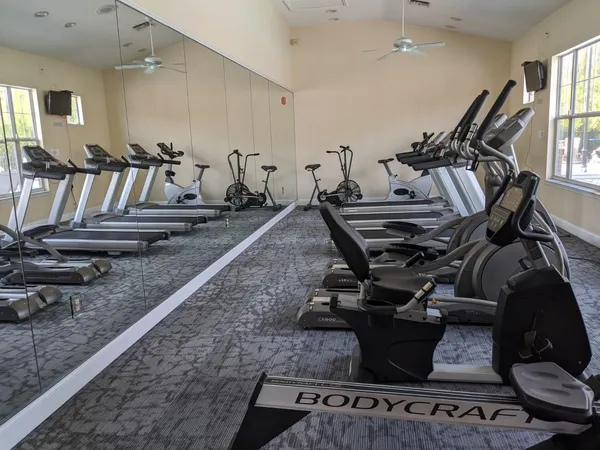 a view of a room with gym equipment