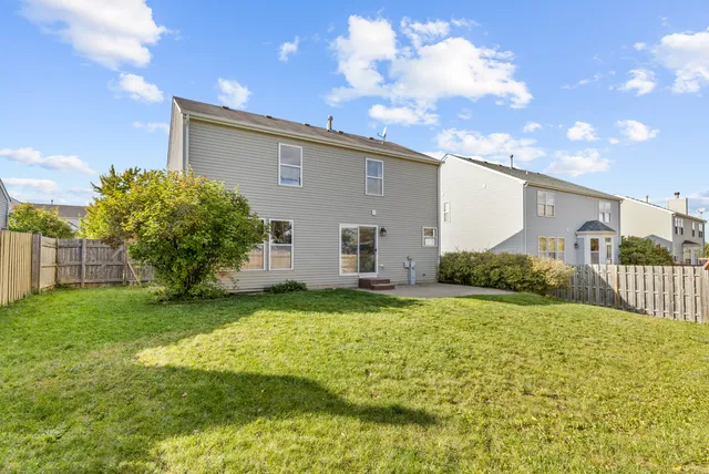 a view of a backyard with plants and large tree