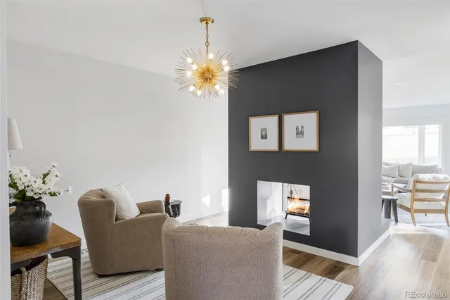 a living room with furniture flowerpot and a rug