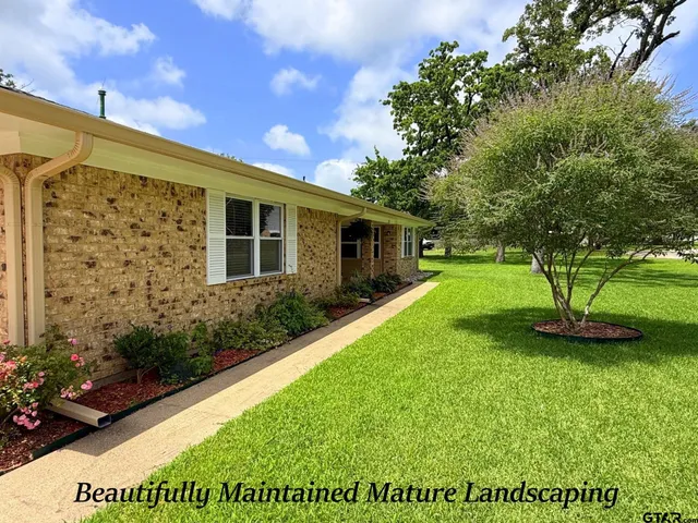 a view of an house with backyard space and garden