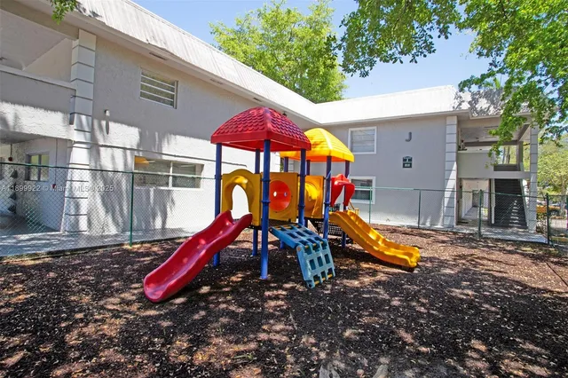 a view of a park with slide