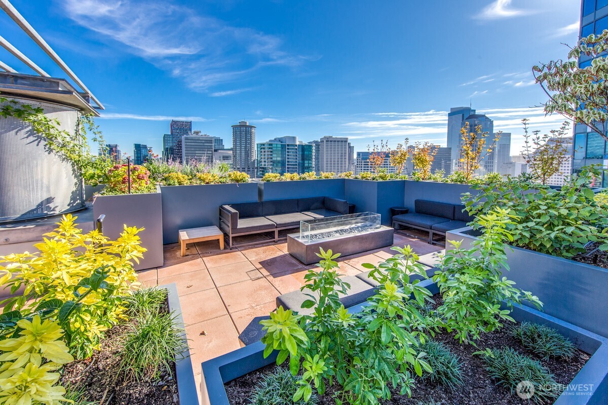 2033 2nd Avenue, Unit 1608 Seattle, WA 98121 - Photo 22 of 33 a view of a patio with couches table and chairs and potted plants