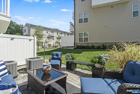 a building outdoor space with patio furniture