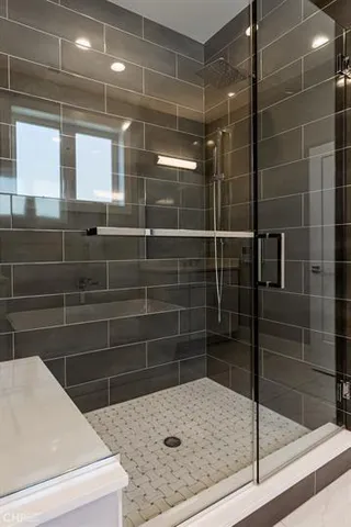 a bathroom with a shower