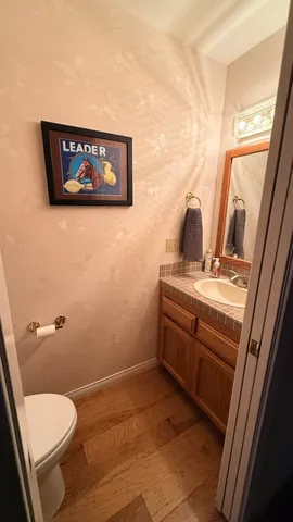 a bathroom with a toilet a sink and mirror