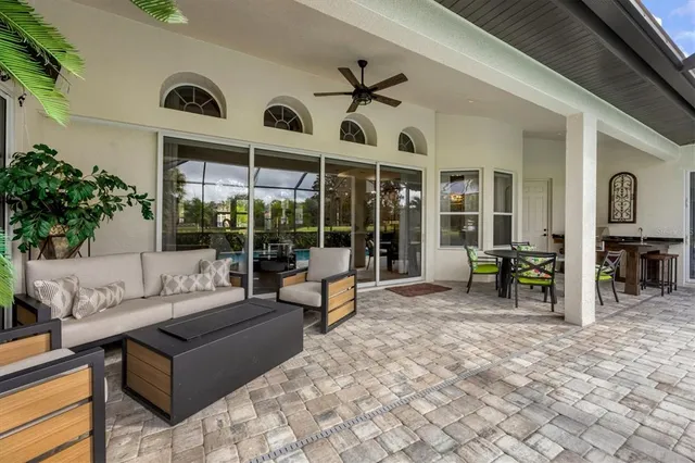 a view of an outdoor space with seating area