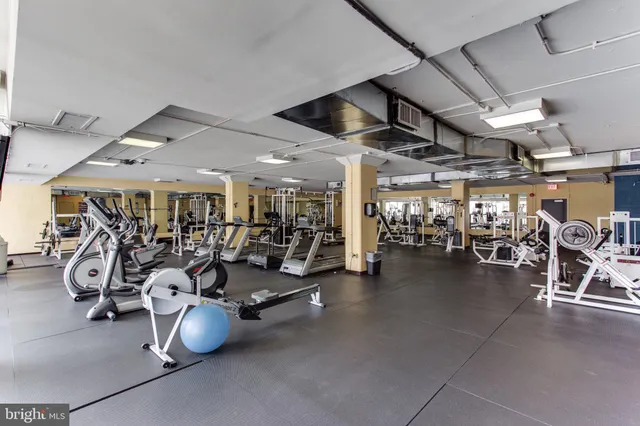 a view of a room with gym equipment