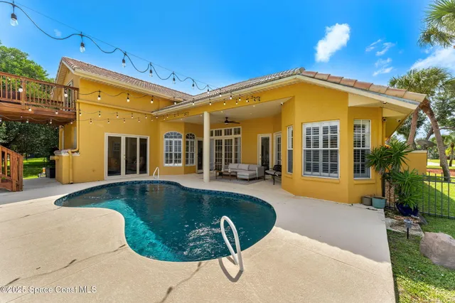 a view of a lake with a patio