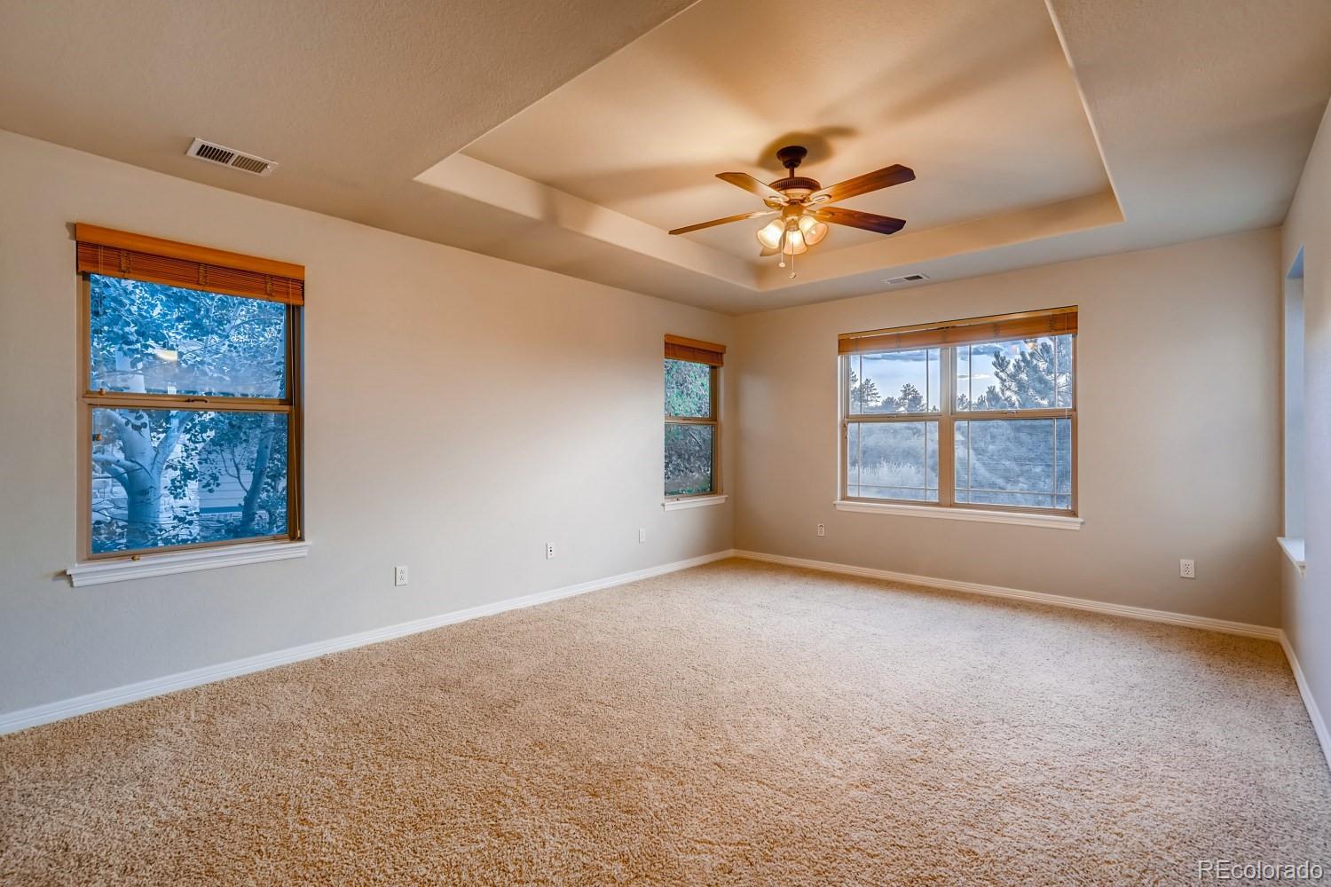1644 Ridge Trail Lane Castle Rock, CO 80104 - Photo 20 of 38 a view of an empty room with window and chandelier fan