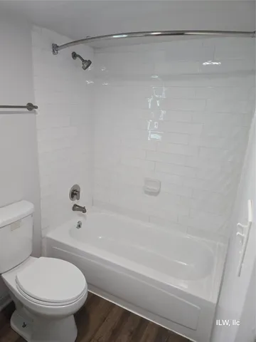 a bathroom with a toilet and a bathtub