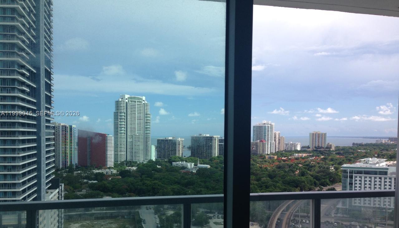 a city view with tall buildings