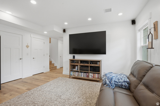 2450 Snake Creek Road Midway, UT 84049 - Photo 20 of 34 Living room with light wood-style flooring and recessed lighting
