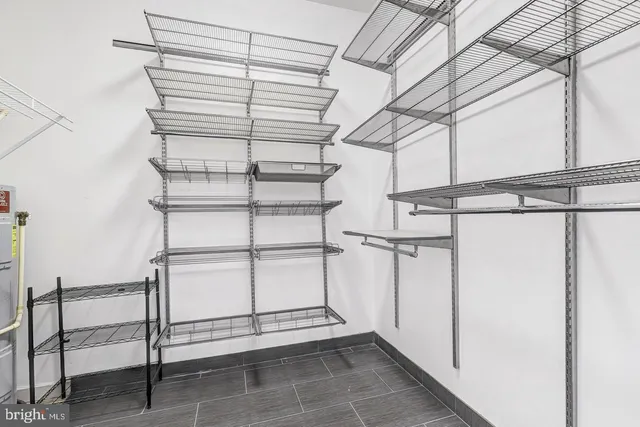 a view of a room with racks on the wall