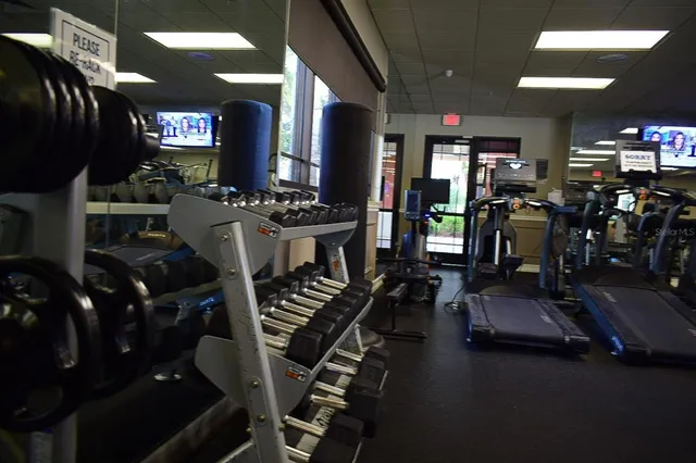 a view of a room with gym equipment
