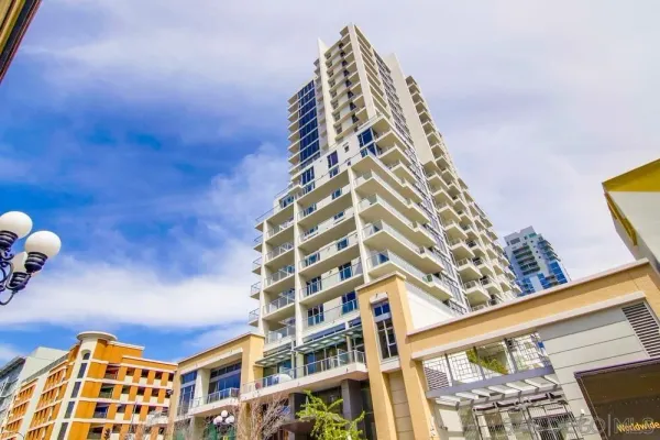 a front view of a multi story building