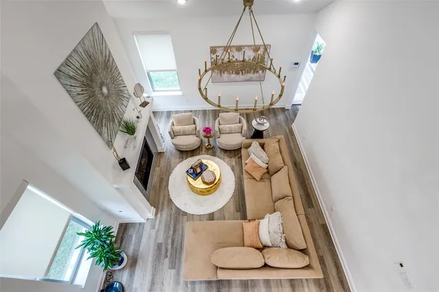 a view of dining room and wooden floor