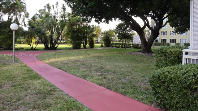 a view of a yard with palm trees