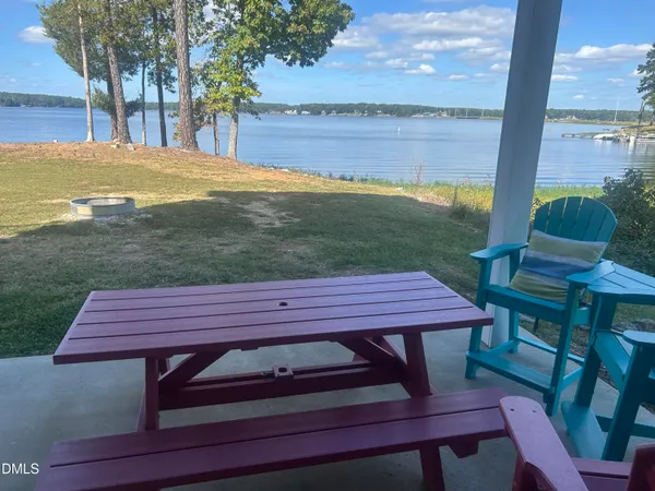 a view of a swimming pool with a garden