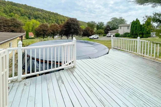 a view of a wooden deck