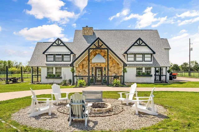 a view of a house with swimming pool and a yard