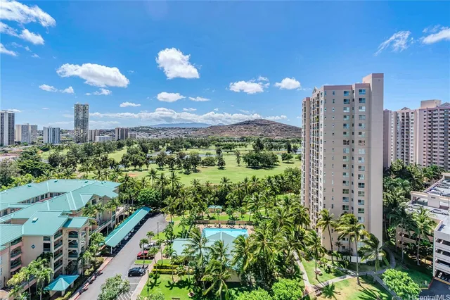 a view of a city with tall buildings