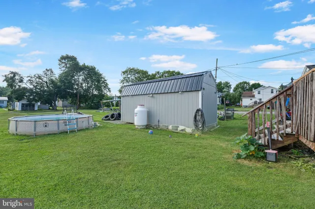 a view of a garden with a slide