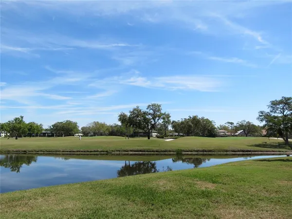 a view of a lake with a big yard