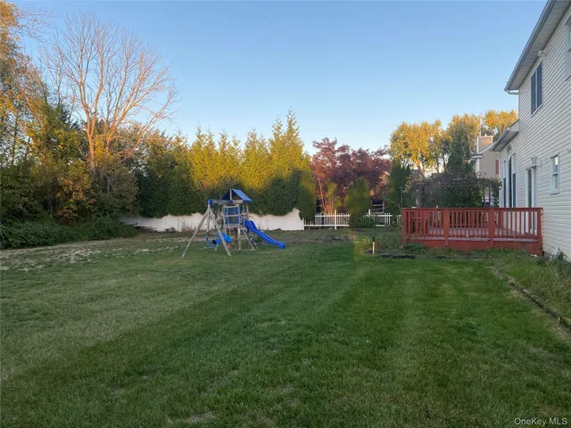 a view of a park with large trees