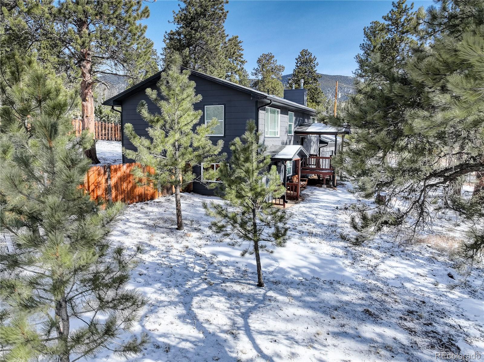 95 Fitzsimmons Road Bailey, CO 80421 - Photo 32 of 38 a view of a house with a yard and sitting area