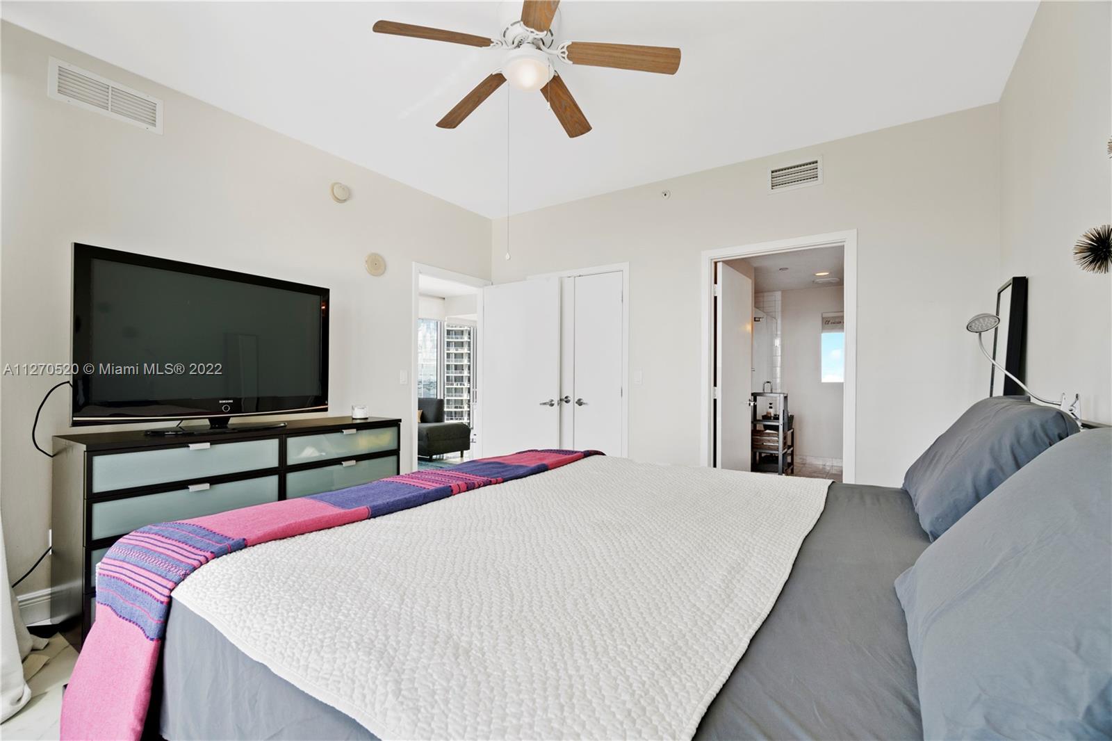 888 Biscayne Boulevard, Unit 3301 Miami, FL 33132 - Photo 8 of 29 a bedroom with a bed and a flat screen tv