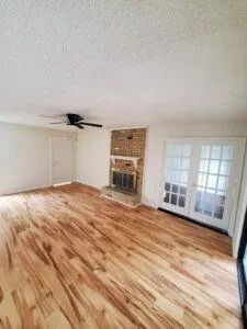a view of a big room with wooden floor