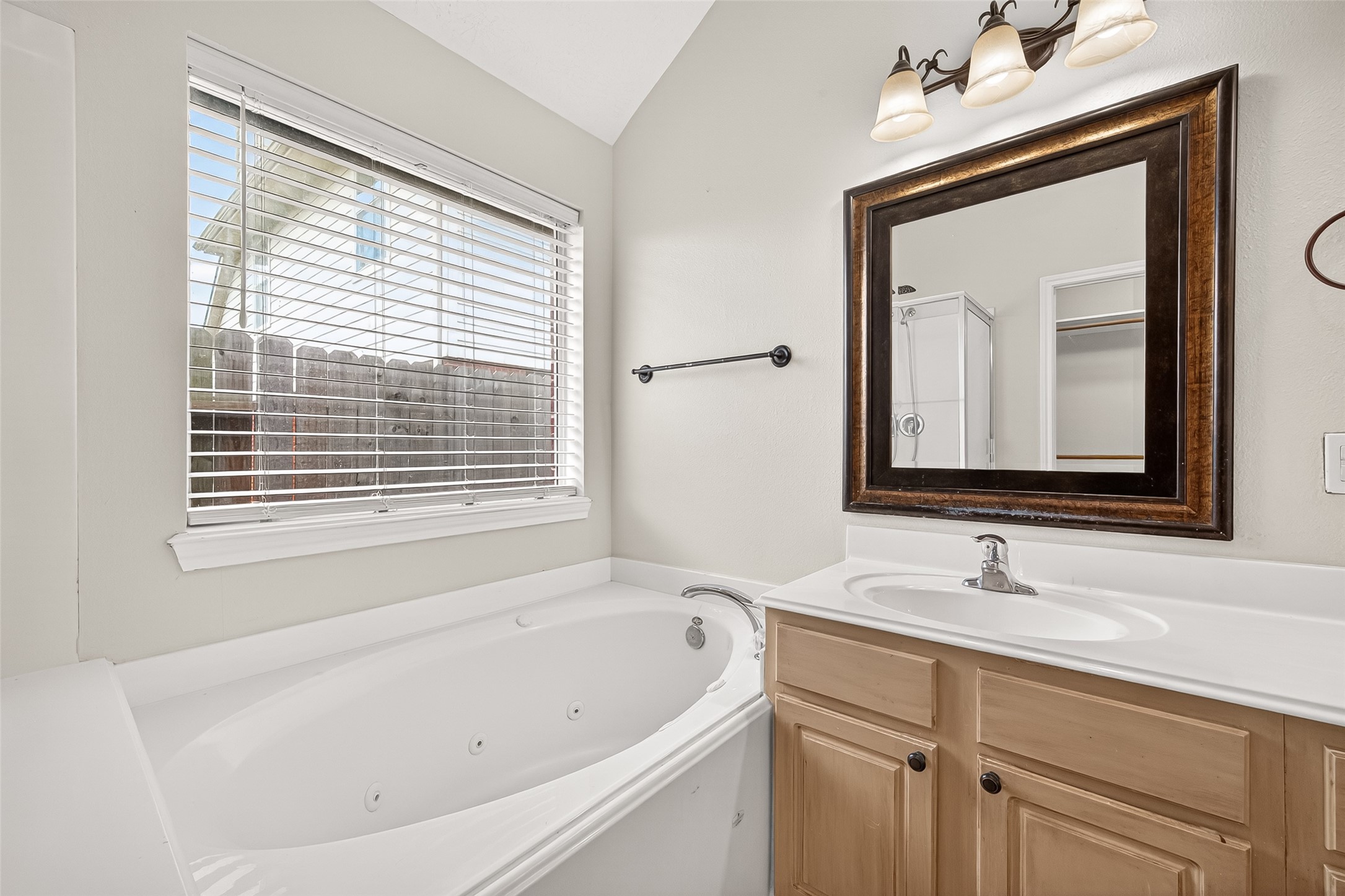 5517 Autumn Ash Lane Rosharon, TX 77583 - Photo 33 of 50 a bathroom with a bathtub sink and mirror