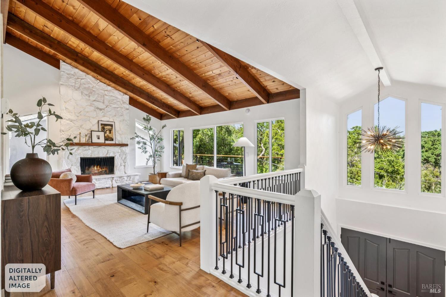 227 Coleman Drive San Rafael, CA 94901 - Photo 12 of 36 a living room with furniture a fireplace and a large window