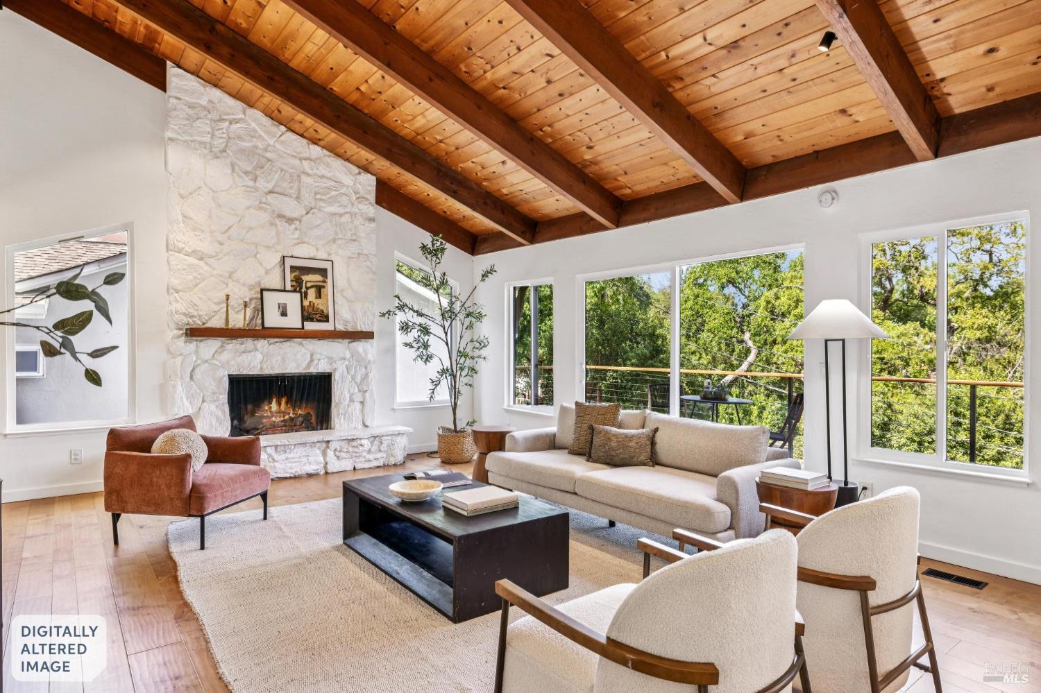 227 Coleman Drive San Rafael, CA 94901 - Photo 13 of 36 a living room with furniture a fireplace and a large window