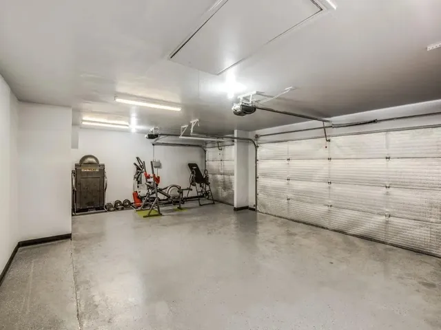 a view of a garage with storage