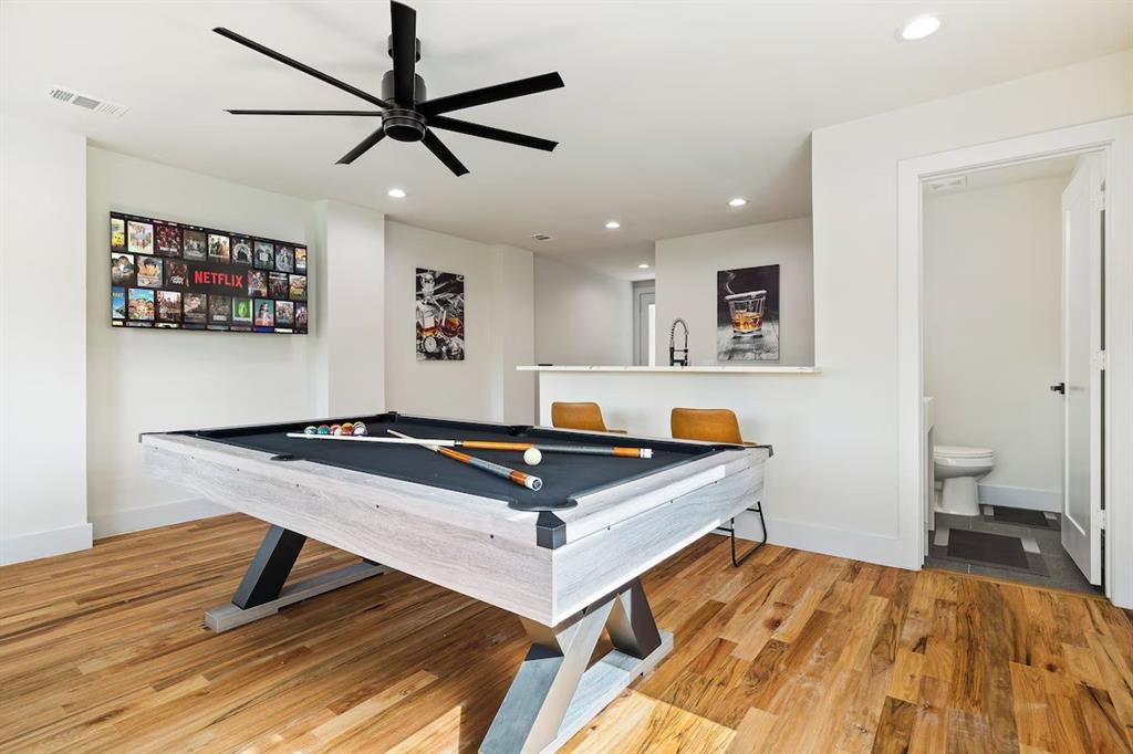 5942 Prospect Avenue Dallas, TX 75206 - Photo 21 of 25 Playroom featuring pool table, recessed lighting, light wood finished floors, and ceiling fan