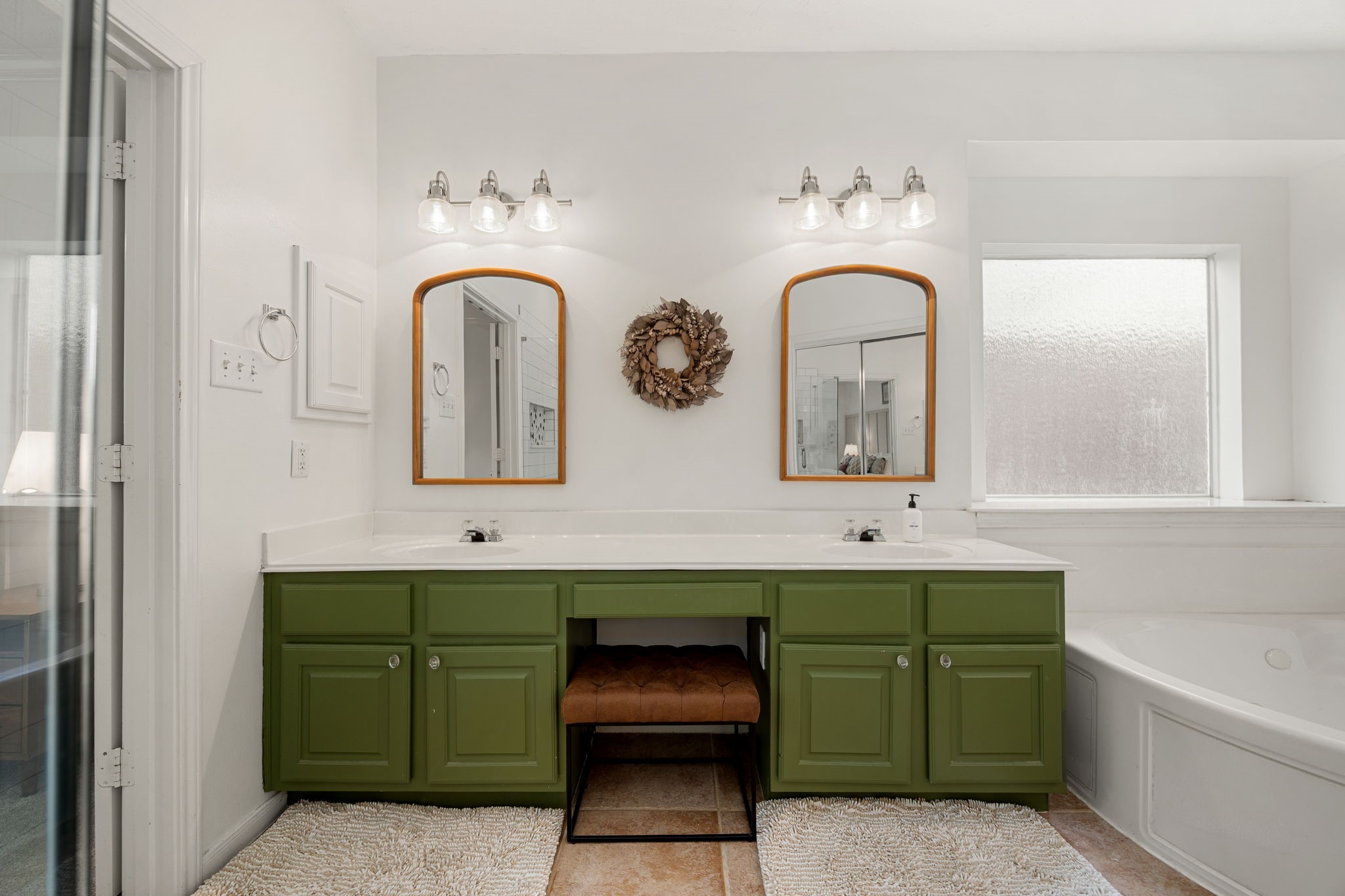 25535 China Springs Spring, TX 77373 - Photo 13 of 36 Charming farm house transitional inspired primary bathroom with upgraded lighting and mirrors