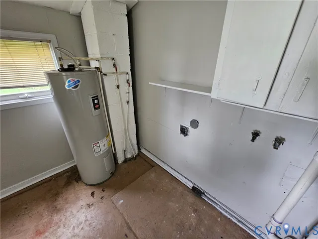 a view of a storage and utility room with a window