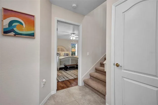 an aerial view of a house with a garden and yard