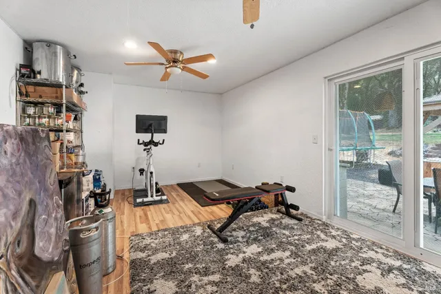 a view of a room with gym equipment